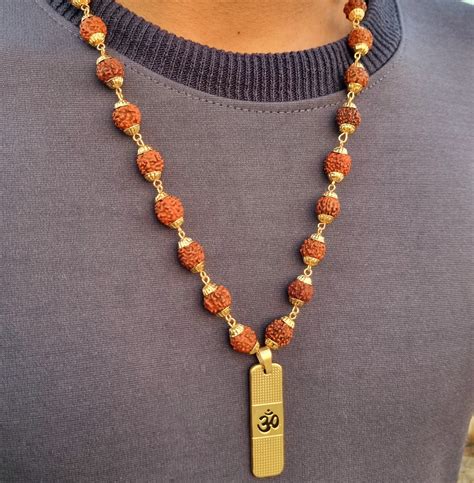 Gold Plated OM Pendant with Rudraksha Chain – DAKSHIS