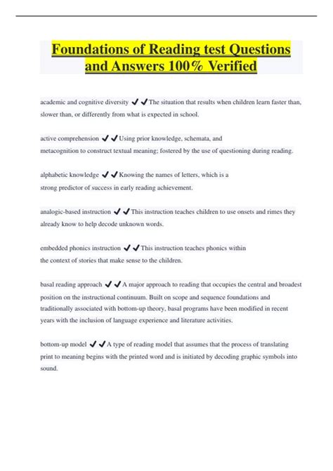 Foundations of Reading test Questions and Answers 100% Verified - Foundations of Reading - Stuvia US
