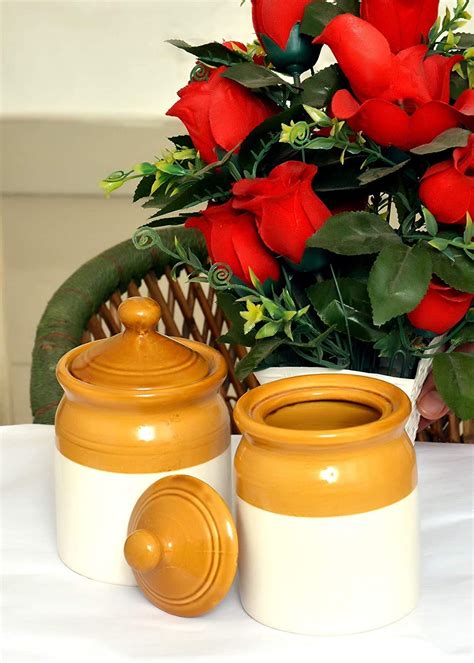Buy Ceramic Handmade Pickle Jar Set with Lid, Dining Table Pickles ...