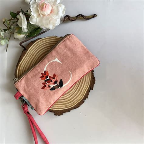 Cotton Pink Utility Pouch With Initial C