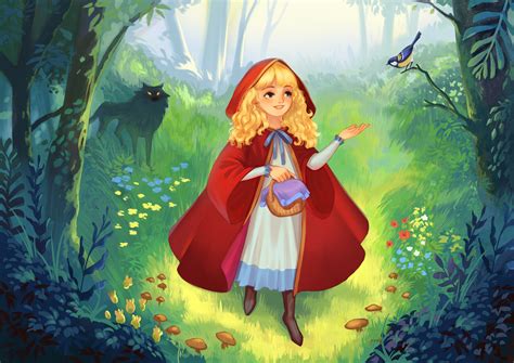 Little Red Riding Hood In The Forest Cartoon