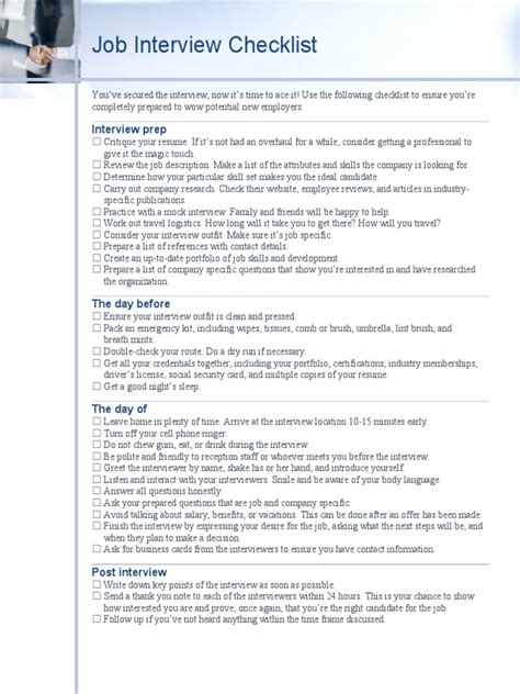 Job Interview Checklist Template 的图像结果