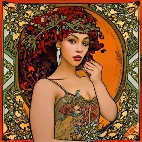 Fine art painting of beyonce in art nouveau style