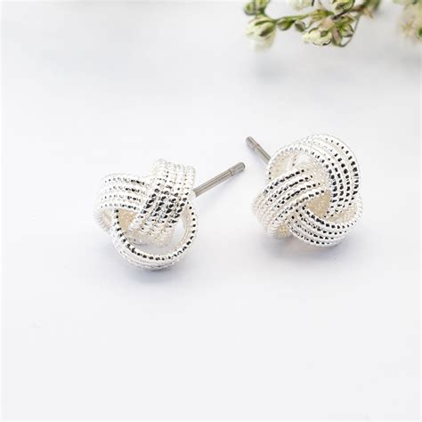 Silver Textured Love Knot Stud Earrings | Silver Earrings