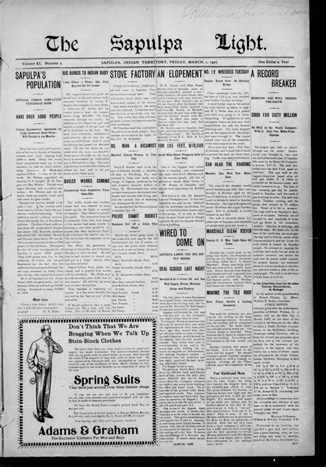 The Sapulpa Light. (Sapulpa, Indian Terr.), Vol. 11, No. 2, Ed. 1 Friday, March 1, 1907 - The ...