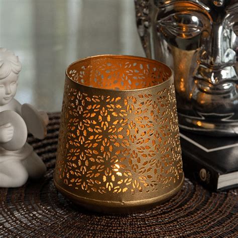Buy Mehar Golden Decorative T-light Holder Online in India - Mypoojabox.in