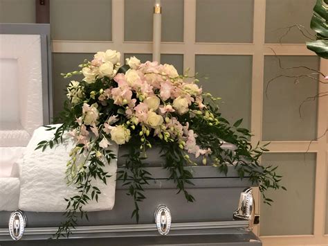 Florals with Grace - Casket spray using white roses, pink dendrobium ...