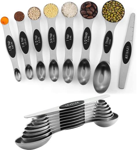 ChefAide Stainless Steel Magnetic Measuring Spoons Set, Dual Sided ...