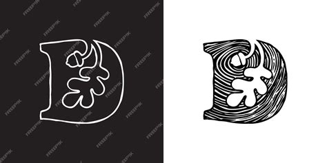 Logo en lettres D avec feuille de chêne et gland Section transversale ...