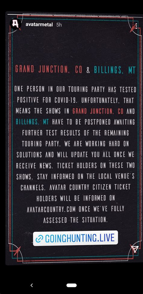 Grand Junction Show Postponed - Covid : r/AvatarMetal