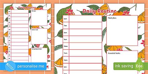Orange-Themed Daily Routine Template - Parents