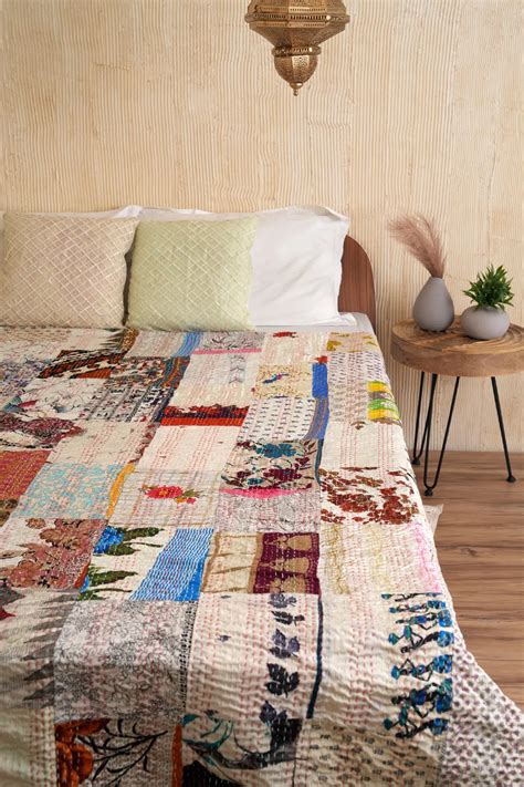 Buy Bohemian Patchwork Silk Kantha Bedspread