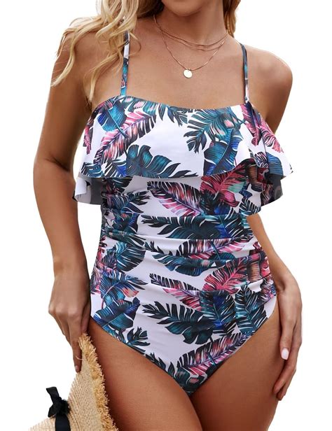 VIMPUNEC Ruffle Tummy Control Swimsuits for Women Ruched Cutout One ...