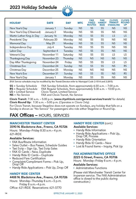 My FAX Bus 2.0 | Holiday Schedule