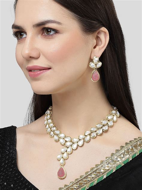 KARATCART Gold Plated Kundan Classics Pink Jewellery Set for Women