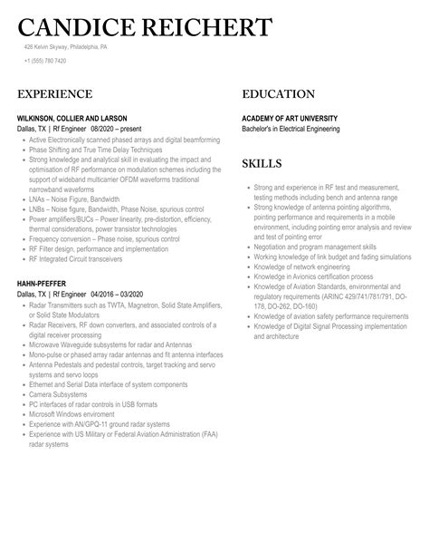 Rf Engineer Resume Samples | Velvet Jobs