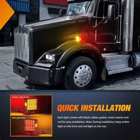 Buy Nilight Square Double Face Fender Pedestal Light 2PCS 52LED Amber ...