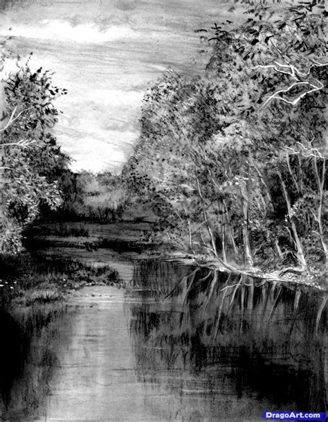 Pencil Drawing River - bestpencildrawing