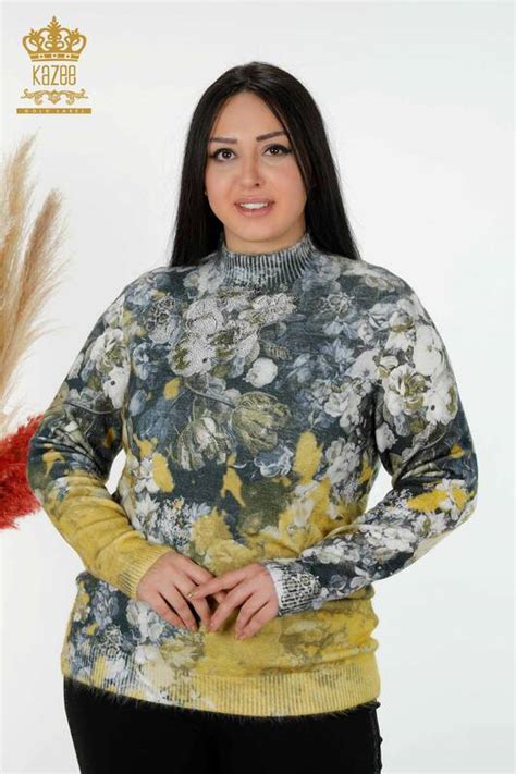 Wholesale Women's Sweater Angora Crystal Stone Embroidered Saffron ...