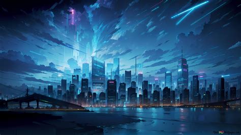 Night anime cityscape 4K wallpaper download