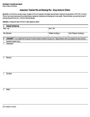 Dcffcfs2430-E PDF Assessment, Treatment Plan And Discharge Plan - Group ...