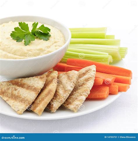 Hummus with Pita Bread and Vegetables Stock Image - Image of cook ...