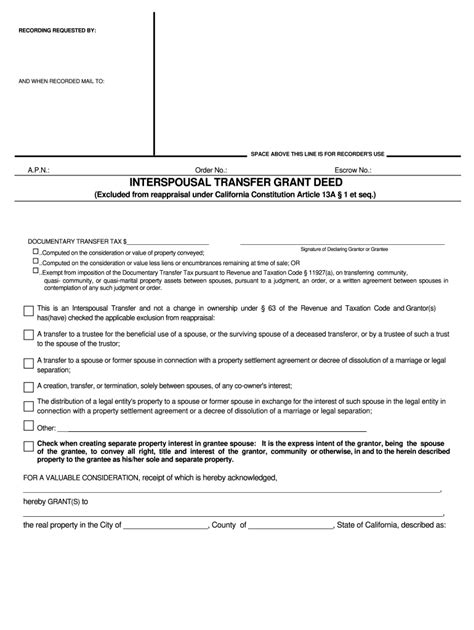 CA Interspousal Transfer Grant Deed Form - Fill Online, Printable ...