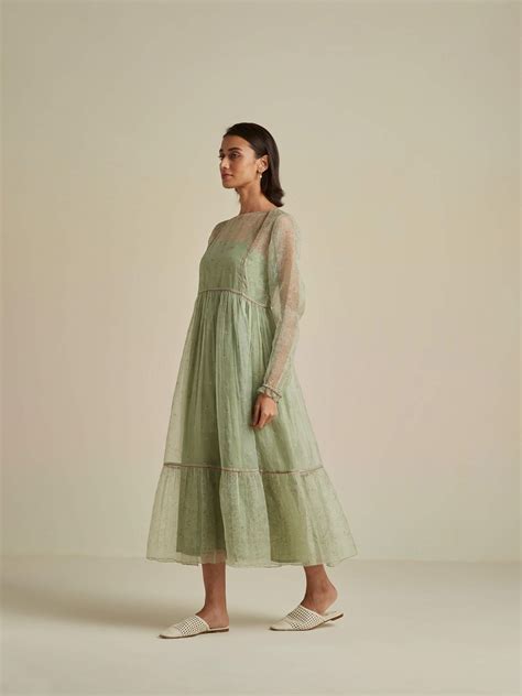 Matcha Swirl Organza Maxi Dress: Shop Romantic Silk Dresses