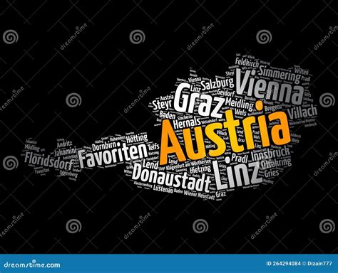 List of Cities and Towns in AUSTRIA, Map Word Cloud Collage, Business and Travel Concept ...