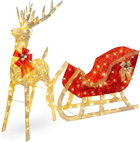 Amazon.com: Best Choice Products 4ft 3-Piece 2D Lighted Christmas Deer ...