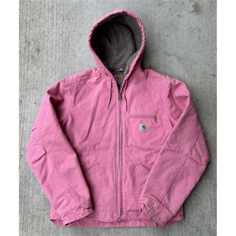 Vintage Carhartt Pink Jacket Sherpa Lined Hooded... - Depop
