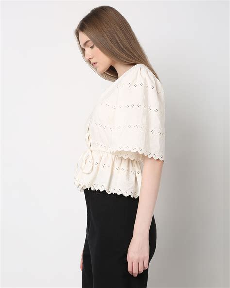 Off-White Schiffli Peplum Top