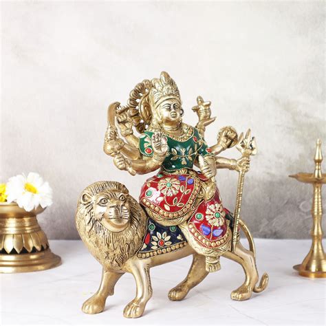 The Advitya | Brass Durga Idol With Mosaic Work | Durga Mata Statue