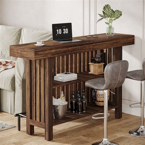 L-shape Home Bar Unit, Liquor Bar Table with 2-Tier Storage - On Sale ...