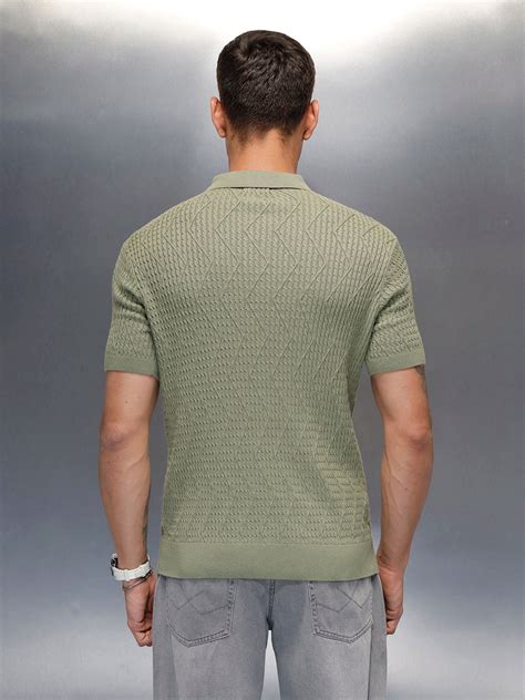 Textured Knit slim fit Polo T-shirt | Olive – Wrogn