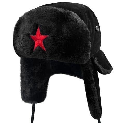 Warm Faux Fur Hat Ear Flaps Hats Russian Ushanka Hat with Red Star in ...