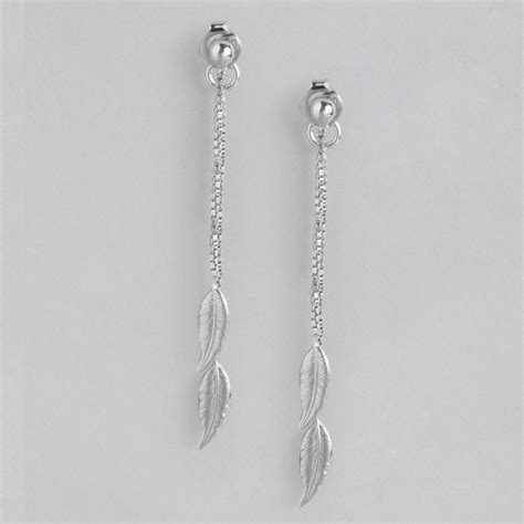 Hanging Leaf Rhodium Plated 925 Sterling Silver Studs – Zavya