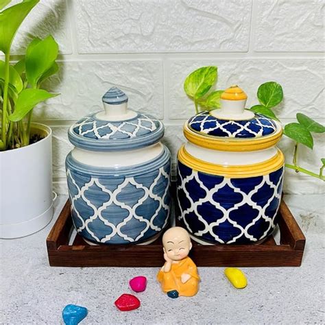 Homefrills Multi-Utility Storage Ceramic Jars & Containers with Lid ...