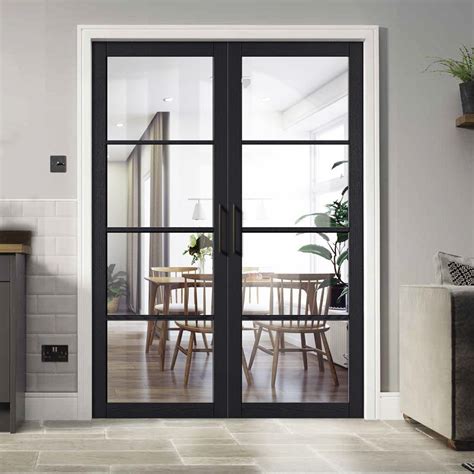 Soho 4 Pane Charcoal Internal Door Pair - Clear Glass - Prefinished ...