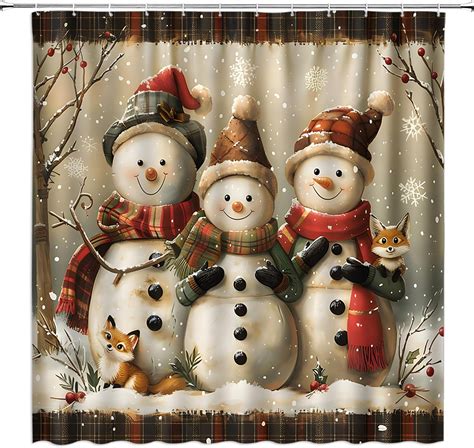 Amazon.com: MCKTOM Winter Christmas Snowman Shower Curtain, Holiday ...