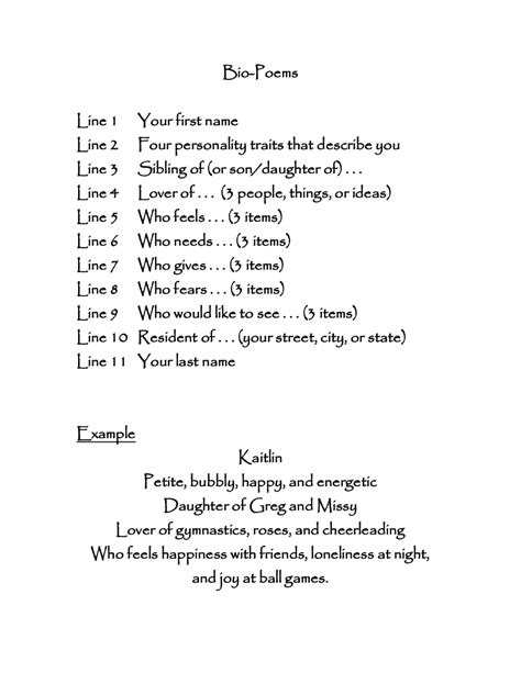 Image result for Bio Poem Examples