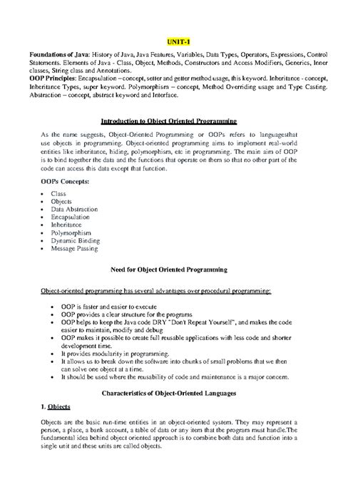 Unit-1 V1-11042024 - Foundations of Java and OOP Principles - Studocu