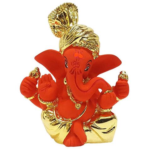 Orange & Gold Pagdi Ganesha for Car Dashboard & Gifting Purpose ...