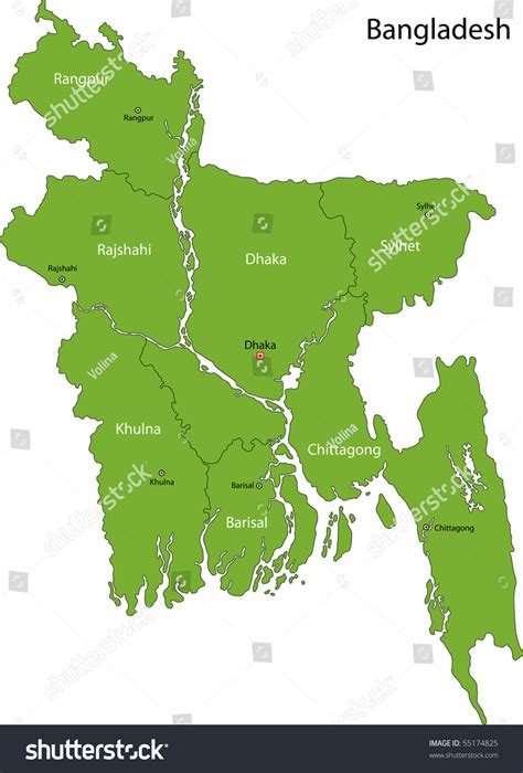 Bangladesh Map Provinces Capital Cities Stock Illustration 55174825 | Shutterstock