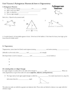 Fillable Online Unit 7 Lesson 1: Pythagorean Theorem & Intro to ...