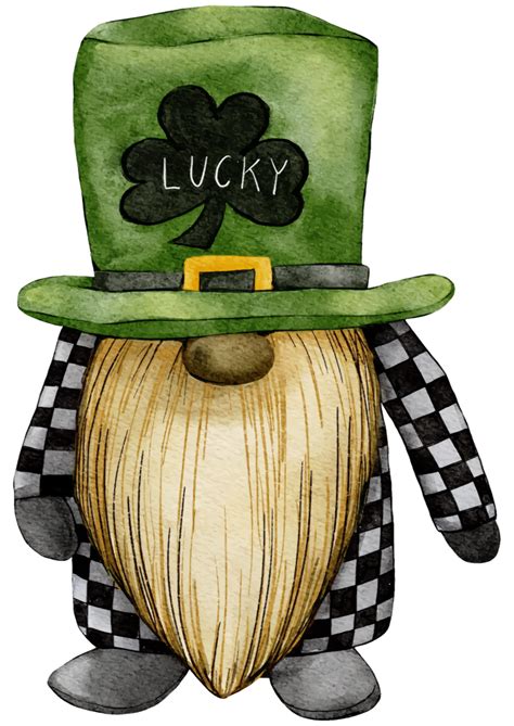 St Patrick day leprechaun with four leaves clovers, Greeting card a ...