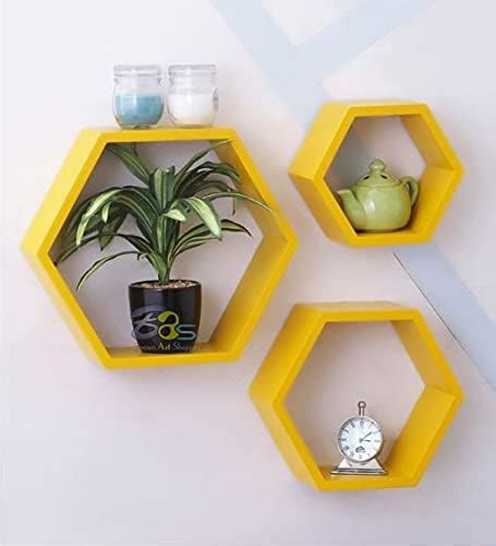 National Art Hexagonal Shape Antique Racks Floating Wall Shelves Wall ...