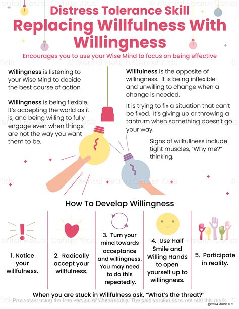 DBT Willfulness vs Willingness (PDF) | Distress tolerance skills, Coping skills, Therapy worksheets