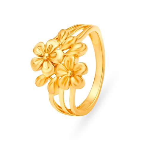 Contemporary Floral Pattern Gold Finger Ring
