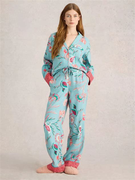White Stuff Nina Print Organic Cotton Blend Pyjama Bottoms, Blue/Multi